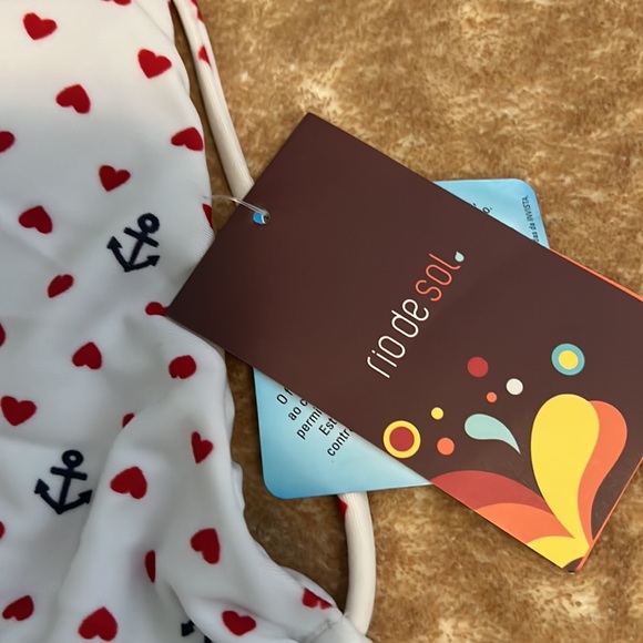 Rio de sol high neck tie back white anchor and heart bikini top M but is S - Picture 3 of 6